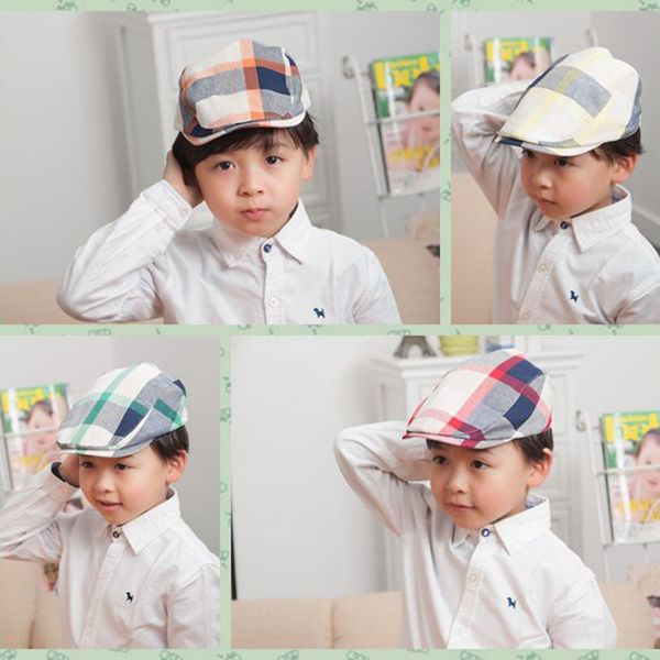 

poqcz autumn new children's english style plaid girls' and girls' hats autumn new children's english style plaid beret b, Yellow