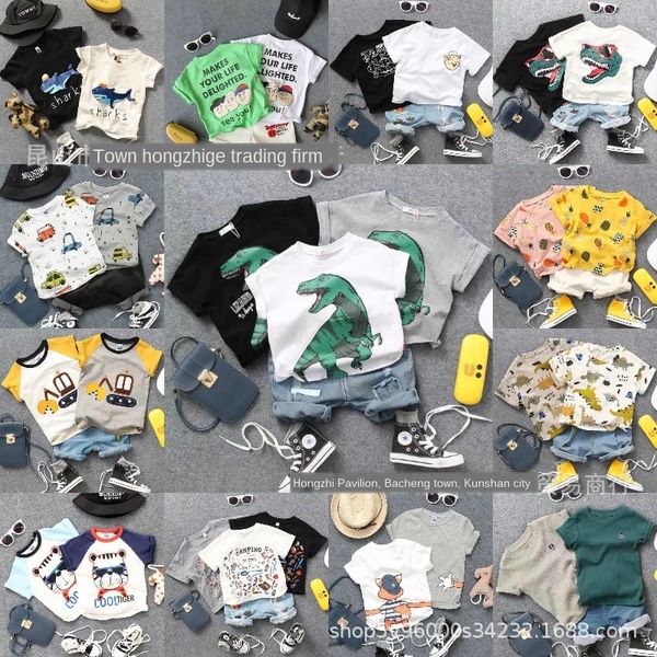 

летняя одежда футболка футболка детская одежда корейский стиль детские разные мальчики и девочки с коротким рукавом, Blue