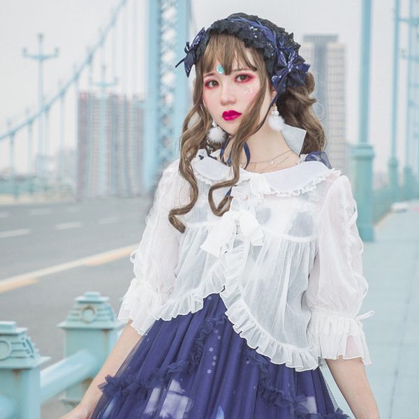 

sweet women's white chiffon shrug peter pan collar lolita bolero