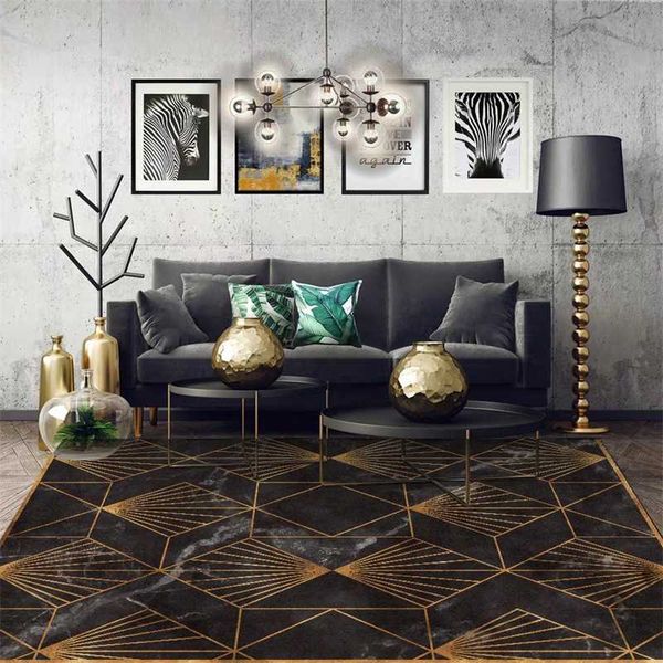 

nordic style home decor large area rug for bedroom black gold geometric carpets living room sofa table non-slip floor mats