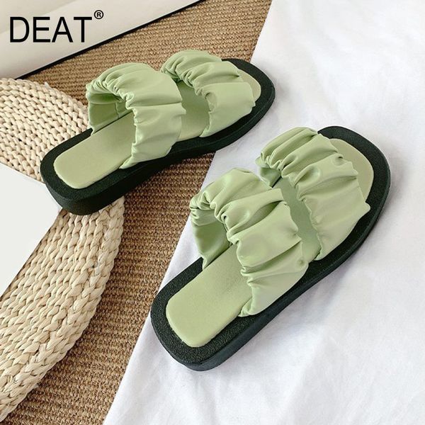 

deat] 2020 new spring summer square toe shallow pu leather pleated hit colors platform slippers women shoes fashion tide 10i720, Black