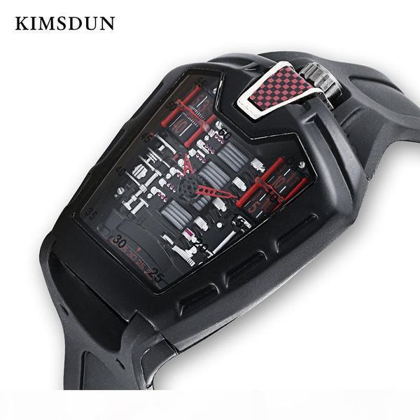 

kimsdun men's fashion trend personality classic quartz watch luxury racing square silicone strap clock casual sport relogio, Slivery;brown
