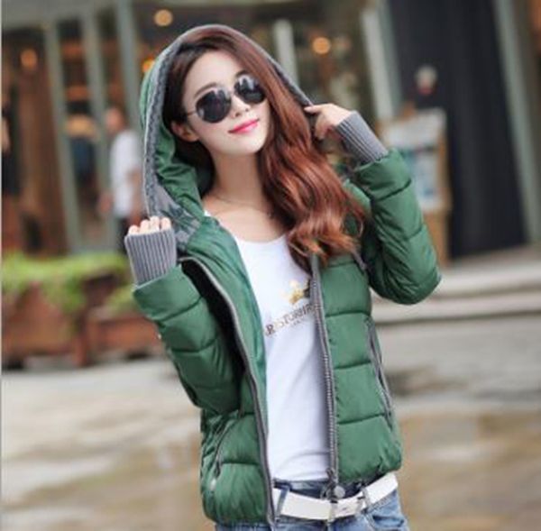 

wholesale women's winter new knitted woolen cap short style slim student down cotton jacket, Black