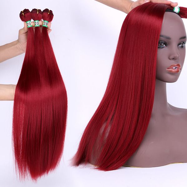 18 inç Sentetik Saç Uzatma Perulu Saç Uzantıları Tek Renkli Kırmızı Örgüleri Güzellik 18ich Paketler Örgü Saç Marley için Düz