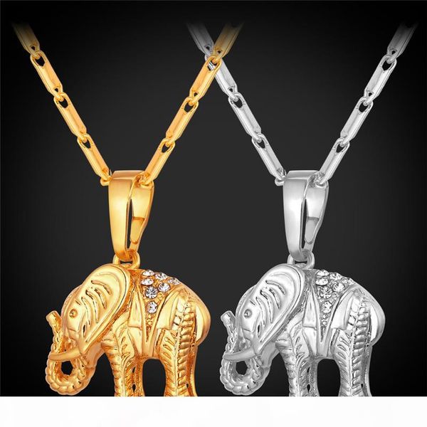 

ожерелье слона подвески ожерелье новый удачный подарок ювелирных изделий из нержавеющей стали 18k позолоченный кулон для мужчин женщин, Silver