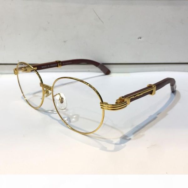 

luxury 8101013 glasses prescription eyewear vintage round frame wooden men designer eyeglasses with original case retro design gold plated, White;black