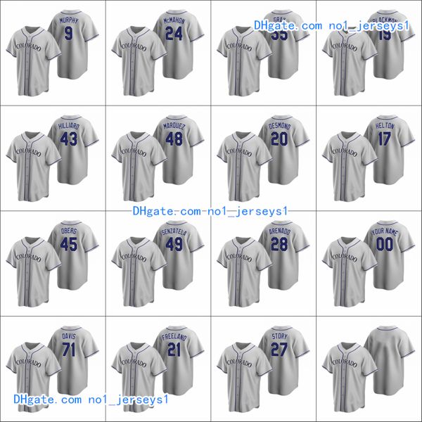 

colorado rockies #19 charlie blackmon 28 nolan arenado 27 trevor story men women youth custom gray replica road jersey, Black