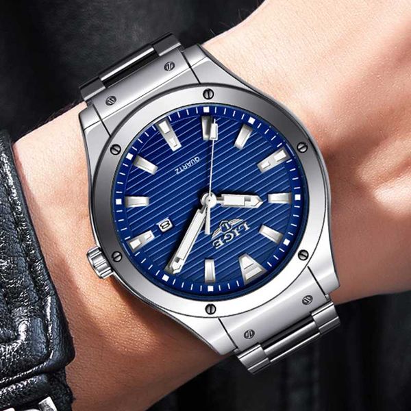 

reloj hombre lige 2020 fashion steel watches mens quartz clock male business waterproof dial sport chronograph, Slivery;brown