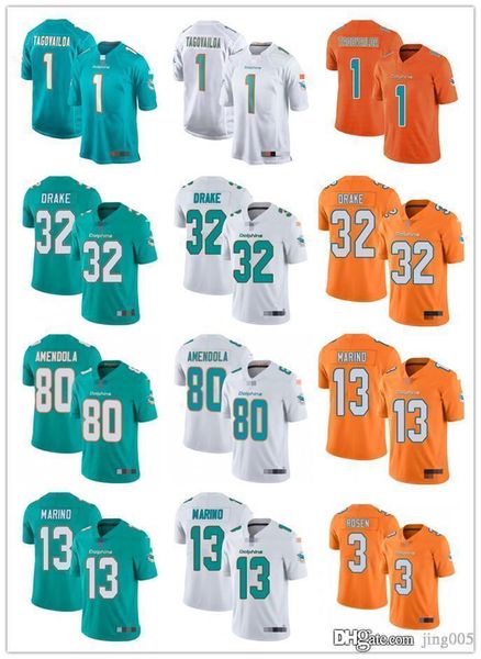 

men women youth miami dolphins 13 dan marino 32 kenyan drake 80 danny amendola 3 josh rosen 1 tua tagovailoa custom football jerseys, Black;red
