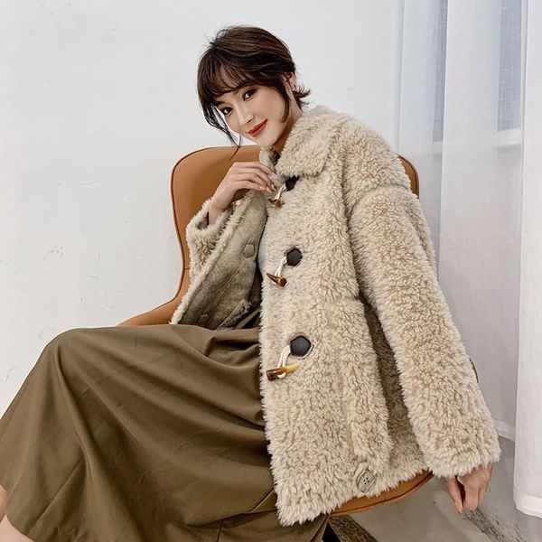 

women's wool & blends 4 colors 85% lamb fur coat 2021 winter woman jacket thick warm, Black