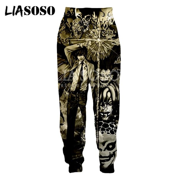 

liasoso 2020 3d print men women sweatpants anime death note captain harajuku sweat pants joggers pants high-quality x0462, Black