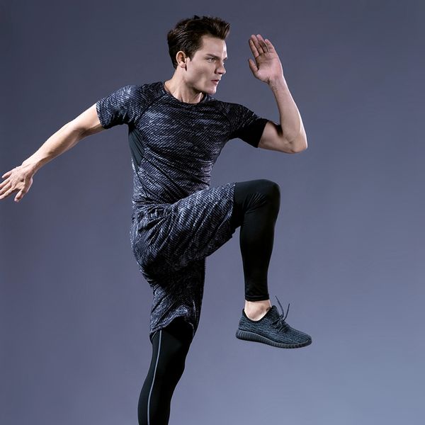 

fashion men's suit 2 piece sportswear suit football fitness mountain climbing running sports printed gray, Black;blue