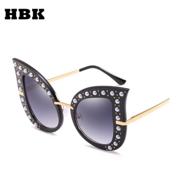 

hbk pearl pink black green rivet oversized cat eye shades 2020 luxury cat eye sunglasses for women female sun glasses uv400, White;black
