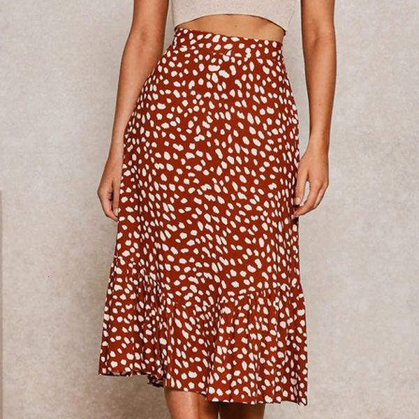 

2020 elegant ruffle leopard print women midi skirt high waist female a line skirt casual spring summer ladies skirts bottoms, Black