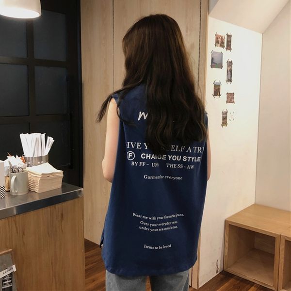 

2020 summer new women's loose simple all-match front and back letter printed coat t-shirt sleeveless t-shirt women's top, White
