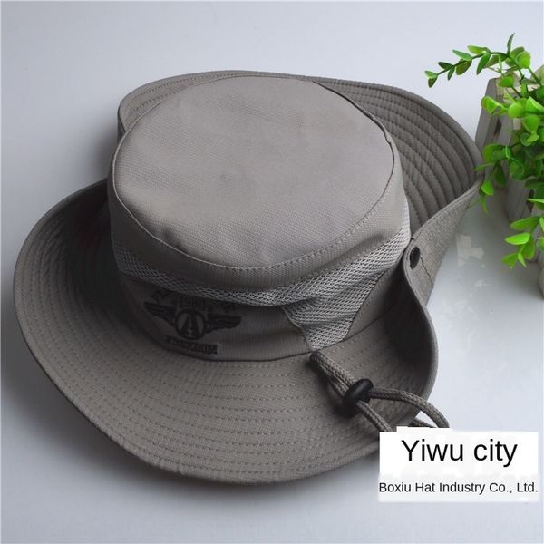 

solid color embroidery fisherman mountaineering tourism breathable mesh fisherman sunscreen sunscreen benny hat men's hat, Blue;gray