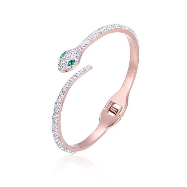 

2020 new snake-shaped rose gold bracelet full diamond snake head titanium steel bracelet half circle opening small snake bracelet sale, Black