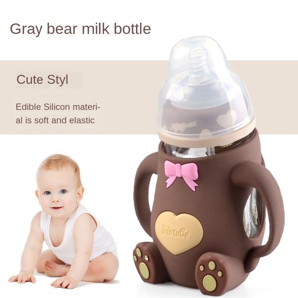 

ocrpz newborn wide bore silicone milk milk bottle glass feeding bottles with handle silicone sleeve drop anti-colic baby bottle maternal and