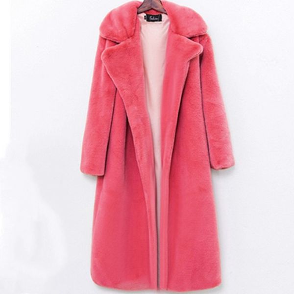 

2020 winter coats new imitation coat women's long woolen coats fashion lady loose thick warm coat women clothing, Black