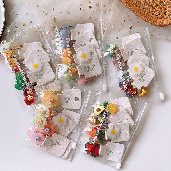 

10 pcs/bag korean simple cute cartoon fruit flower rubber band hair rope fashion sweet girl children ponytail hair accessories, Slivery;white