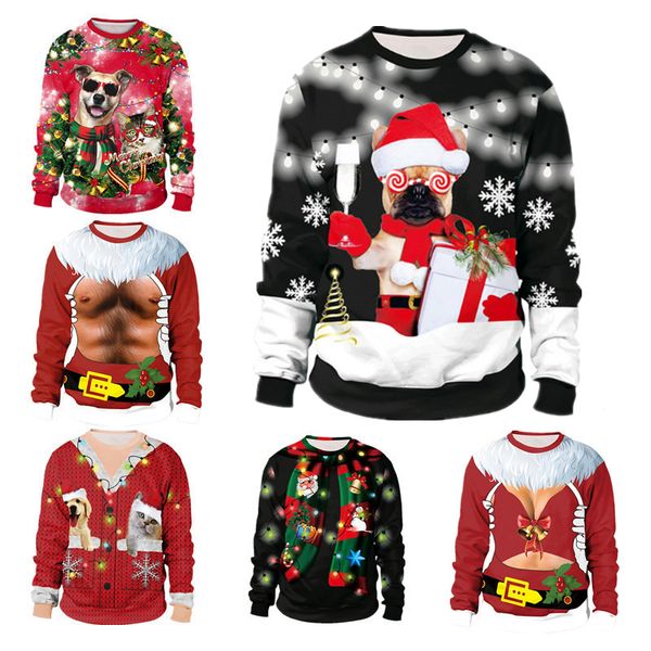 

2020 ugly christmas sweater for holidays santa elf christmas funny fake hair sweater autumn winter blouses clothing, White