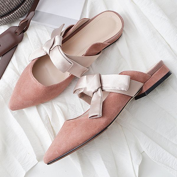 

women slippers pointed toe slippers women mules shoes woman low square heel summer slides outside, Black