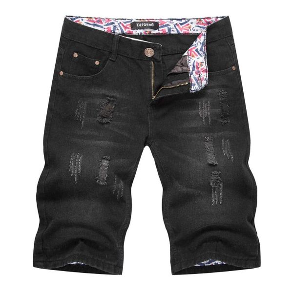 

denim shorts men's black five-pants loose hole jeans pants black jeans men mens men short, Blue
