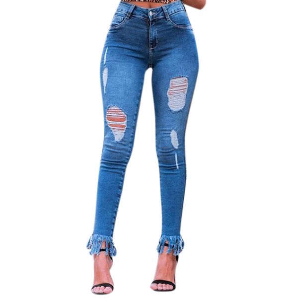 

casual jeans for women 2020 ripped casual pants women ropa mujer women's trousers, Blue