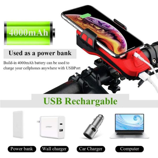 

bicycle light usb charging light waterproof multifunctional 4 in 1 bicycle ride led headlight speaker mobile phone stand