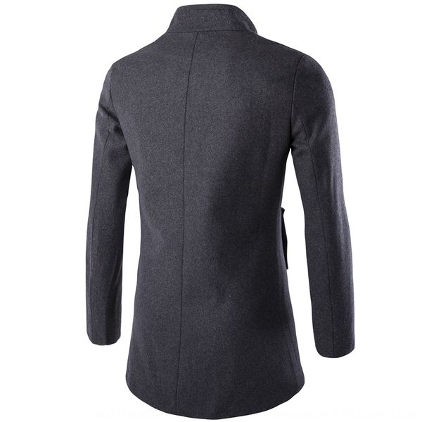 

2019 autumn new fashion solid color lapel mid-length windbreaker wool coat wool men's woolen trench coat 5 color black yf91