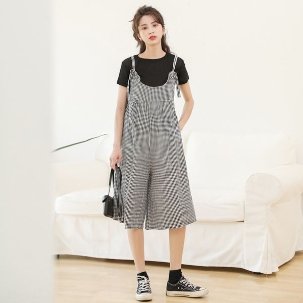 

women's loose korean-style - women's summer 2020 casual pantswide leg pants wide leg pantsnew jumpsuit plaid casual pants, Gray