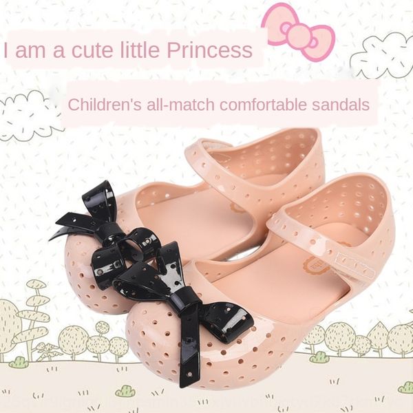 

children's bowknot hollow baby hole shoes and butterfly sandals baotou soft bottom jelly shoes korean casual girl sandals, Black;red
