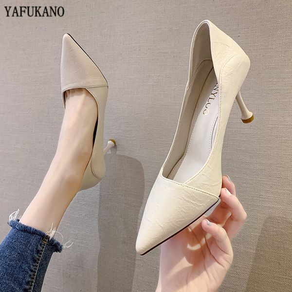 

2020 new brand design women pumps soft leather comfort high heels thin heels pointed toe female single shoes career office shoes, Black