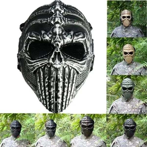 Maschera completa di scheletro di teschio militare tattico per maschere di feste in costume di Halloween