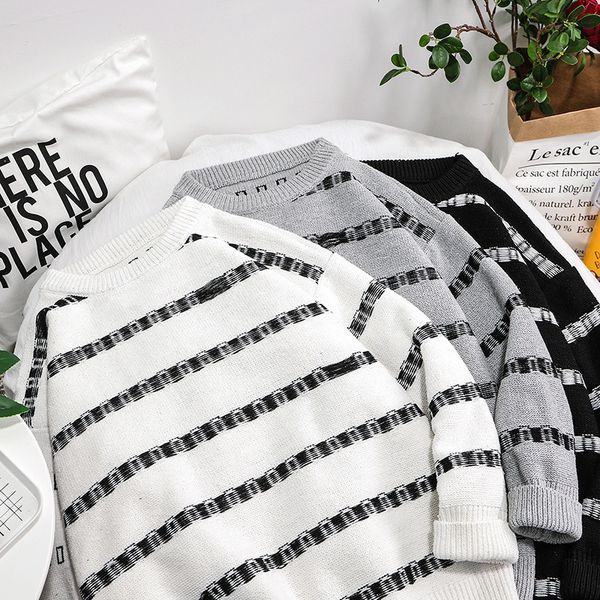 

men's sweaters style 2021 autumn & winter korean-style general-long-sleeved pullover youth ity crew neck sweate, White;black