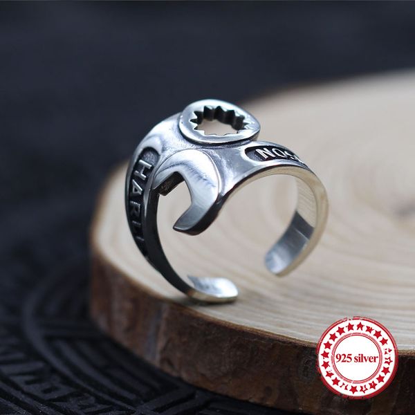

s925 sterling silver men's ring personalized classic vintage fashion wrench style jewelry gift to send lover 19 years hot
