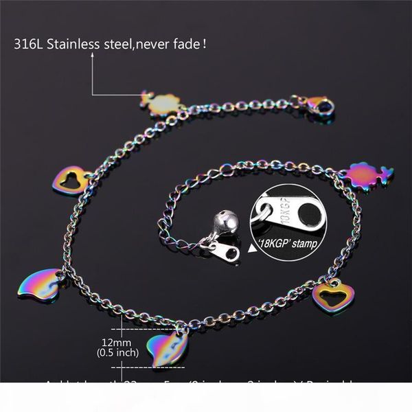 

women's 316l stainless steel ankle chains romantic jewelry gift foot sandal jewelry love heart bracelet anklet, Red;blue