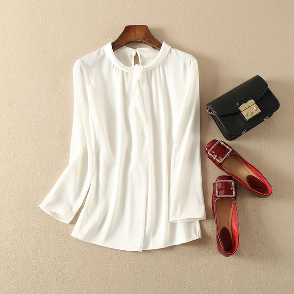 

elfbop ladies silk blend white/champagne solid color blouse