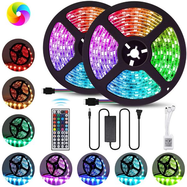 

10m 300leds 5050smd rgb light strip ip65 lights 44keys ir remote controller flexible strips for tv room party decoration