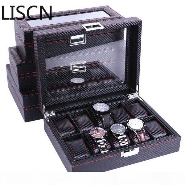 

high carbon fiber 5 6 10 12 сетка часы box часы дисплей хранения box браслет дисплей слоты чехол держатель контейнер для хранения, Black;blue