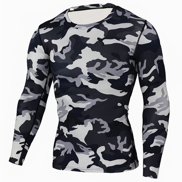 

camouflag rashgard running shirt men quick dry long sleeve compression shirt gym t sport running sport men, Black;blue