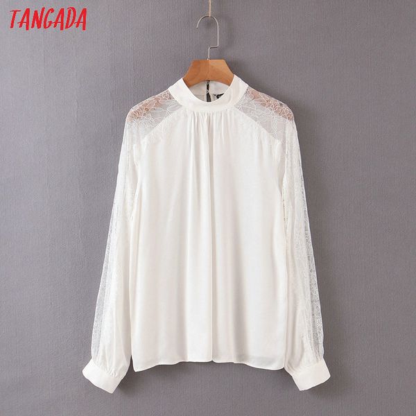

tangada women white blouse lace patchwork long sleeve chic vintage casual shirt blusas femininas qb114