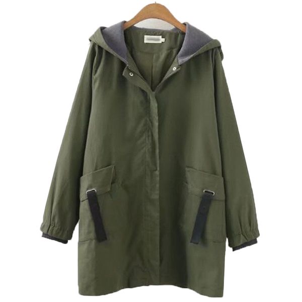 

women windbreaker jacket mid-long hooded long-sleeved jacket spring autumn large size loose casual windbreaker 2020, Tan;black