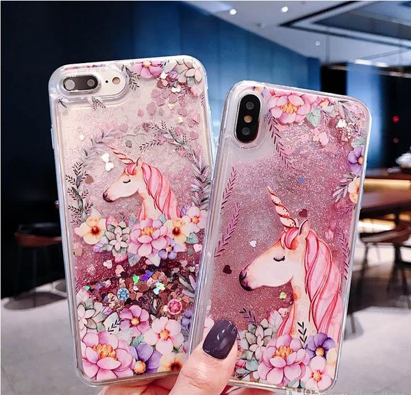 Liquid Floating Flowing Sparkle Shiny Bling Diamond Custodie per iPhone 7 7plus X/XS XR MAX 11