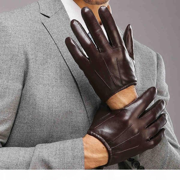 

y wholesale -2017 fashion men genuine leather gloves wrist sheepskin glove for man thin winter driving five finger rushed m017pq, Blue;gray