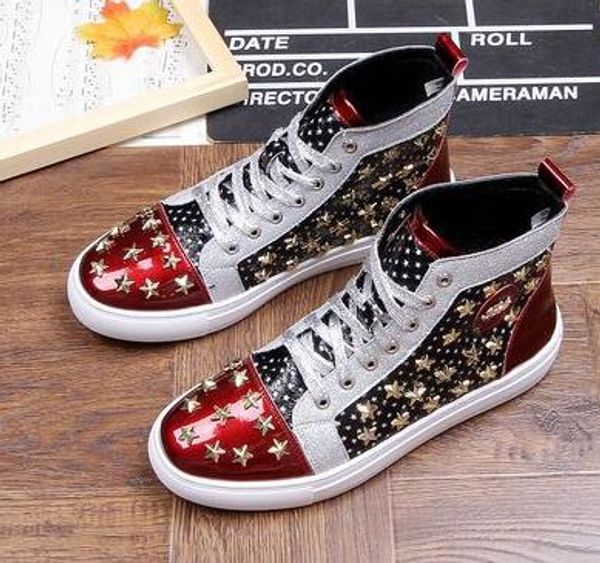 

men brand designer rivet american flag shoes causal flats moccasins 2020 male high rock hip hop mixed color sneakers for man, Black