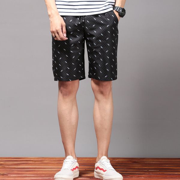 

shrimp summer new products men's printed small feather shorts korean-style school youth sports casual beach shorts-40, White;black