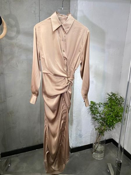 

2020 new ladies fashion long-sleeved lapel kink solid color dress 0709, Black;gray