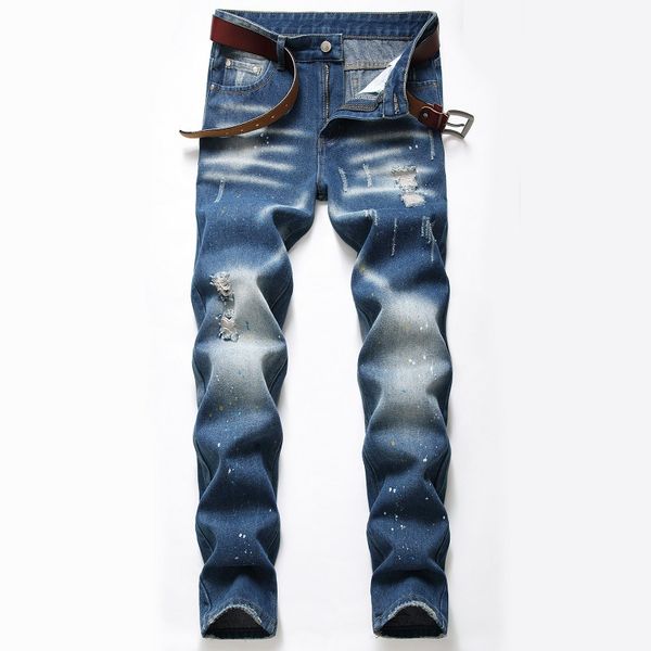 

denim designer for men's bike moto jeans stretch straight oversize 28-38 40 42 2020 spring sutumn winter hip hop punk streetwear, Blue