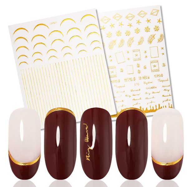 

1 sheet gold metal 3d nail sticker lines multi-size strip geometric summer nail art transfer stickers decoration design, Black